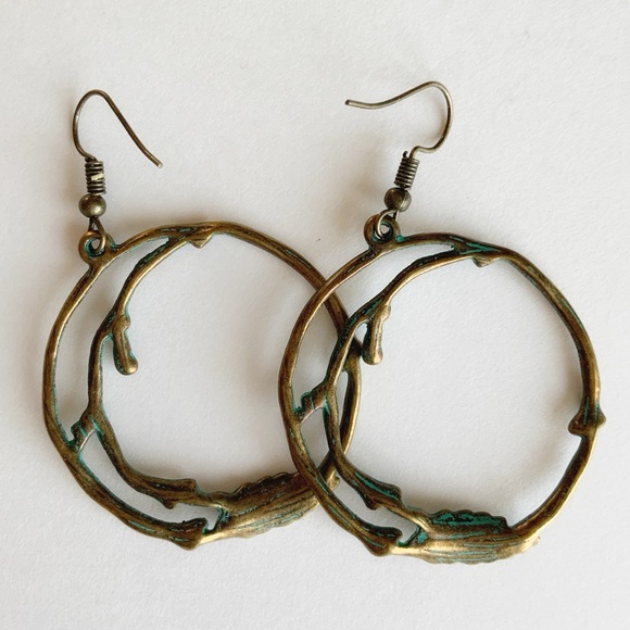 Vintage Bronze Patina Twig Hoops - Picture 3 of 4